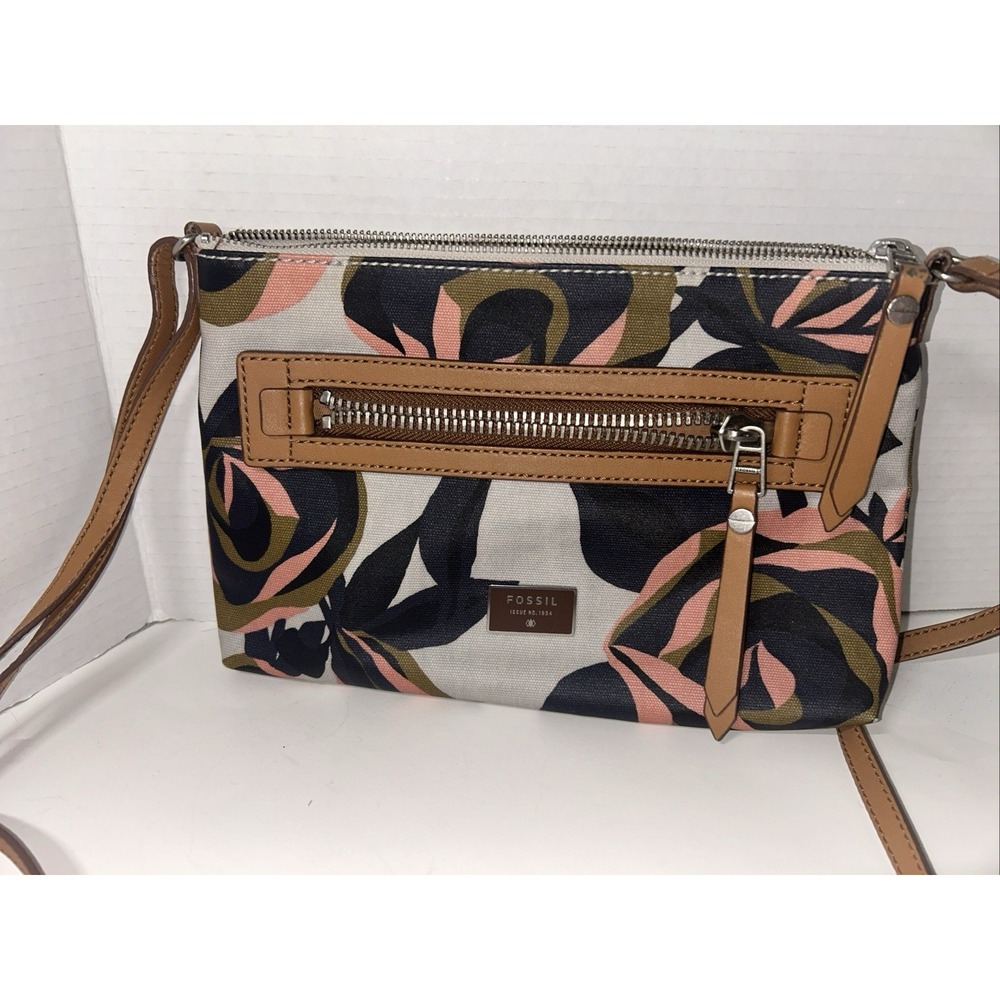 FOSSIL Fiona Large Crossbody Bag Purse Pink Floral Poppies Authentic P24